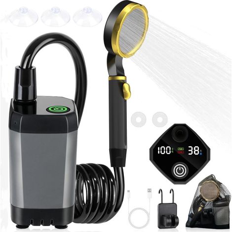 Douche portable pour camping — Douche de camping rechargeable 7800 mAh avec écran LED intelligent, 4 modes de jet et pompe extérieure étanche IPX7 (1/5)