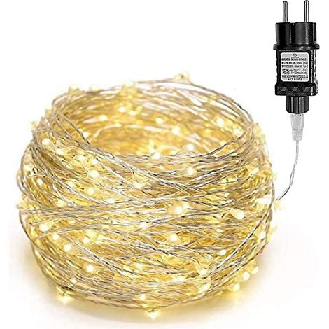 Guirlande lumineuse LED à 100/200/300/400 - Fonctionne avec prise pour l'extérieur et l'intérieur - Pour mariage, Noël, fête, blanc chaud (Warmweiß, 200LED)