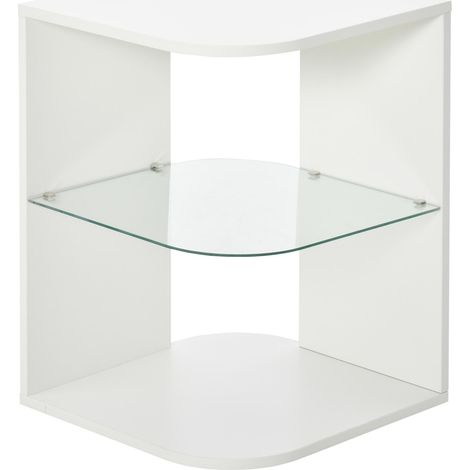 Table d'appoint moderne  pour salon, table de chevet à 3 étagères, plateau en verre, table basse pour salon ou chambre, 40 x 40 x 56 cm, blanche