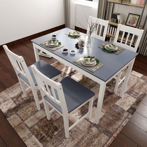 ELEGANT Solid Wooden Dining Table and 4 Chairs Set Dining Kitchen Furniture - Grey, Natural Pine (1/5)