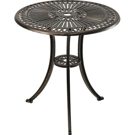 Table de Jardin avec Trou pour Parasol, H x D : 65 x 60 cm, alu, résistant aux intempéries, Ronde, Noir/Bronze (1/5)
