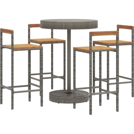 vidaXL 5 Piece Garden Bar Set Grey Poly Rattan&Solid Wood Acacia