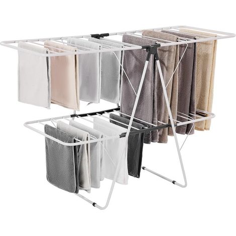 Gain de place au séchage, séchoir à linge sur pied pliable, 2 niveaux avec pinces à chaussettes, pour intérieur et extérieur (1/5)