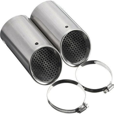 2pcs 75mm embouts de silencieux d'échappement chromés arrière de voiture en acier inoxydable, tuyaux d'extrémité arrière de silencieux arrière de voiture chromés (1/5)