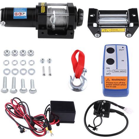 12V 4000 lb/1818 kg electric winch, 4.8 mm x 15 m steel cable winch, suitable for cars, four-wheeled motorcycles, automatic ATVs, and trailers. (1/5)