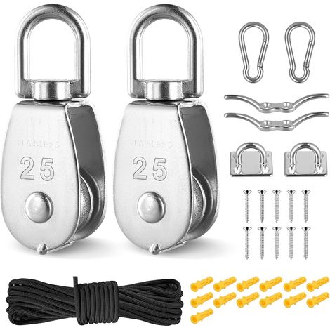 M25 Crane Pulley Block Assembly, 304 Stainless Steel Swivel Pulley Block Single Wheel Pulley System with 20m / 4mm Nylon Line Rope - 150kg / 330lbs Load (1/5)