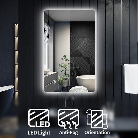 ELEGANT Bathroom Mirror Vertical Horizontal Wall Mounted Mirror Backlit Illuminated LED Mirror with Touch Sensor, 800x500mm