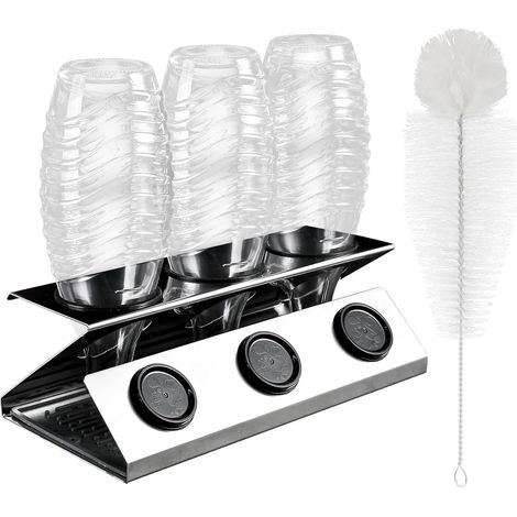 Sodastream Crystal/Emil Ständer, Edelstahl, Abtropfschale + Bürste + Silikon-Abtropfschale
