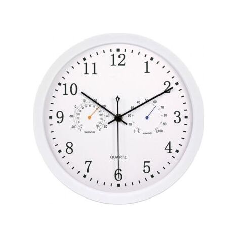 30 cm Außenwanduhr mit Thermometer und Hygrometer – wasserdicht, klares schwarz-weißes Zifferblatt, robust und gut lesbar (1/4)