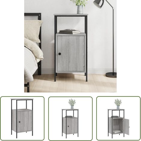 The Living Store Nachttisch Grau Sonoma-Eiche 41x31x80 cm Holzwerkstoff - Industrielles Design - Nachttisch - Wohnzimmermöbel - Holzwerkstoff - Eiche (1/5)