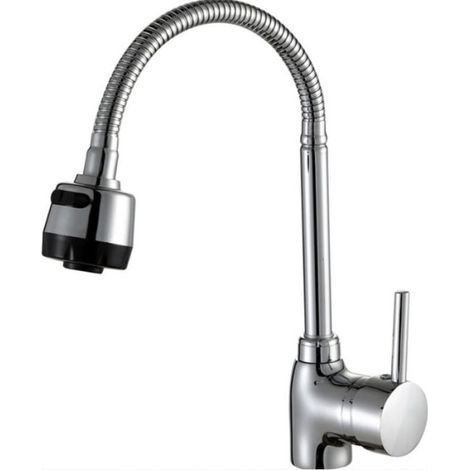 Grifo de cocina de tres vías con boquilla universal de ABS y manguera de agua caliente y fría de 60 cm (1/4)