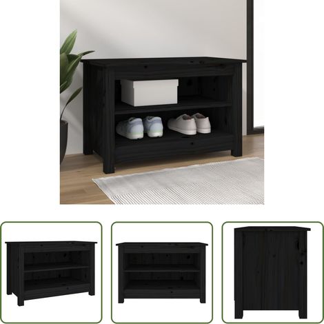 vidaXL Holzschuhregal - Schuhbank Schwarz 70x38x45,5 cm Massivholz Kiefer (1/5)