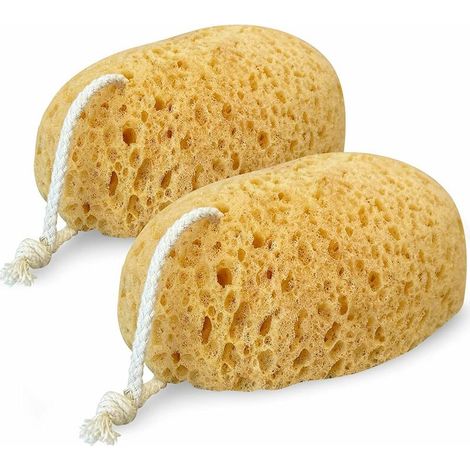 Set of 2 deep cleansing loofah sponges for the body, natural colors, for bath and shower, multiple textures for gentle and deep exfoliation, generous and rich foam (1/4)