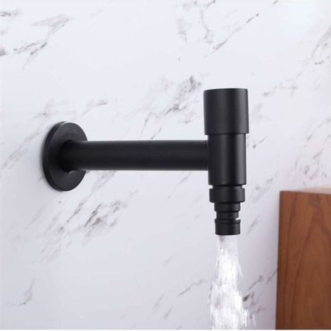 Robinet mural en acier inoxydable pour salle de bain, comptoir, lave-linge, eau froide, noir mat, finition multicouche (1/3)