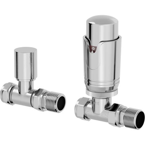 Galiflo Straight Thermostatic Radiator Valve & Lockshield – Chrome, 15mm TRV (1/5)