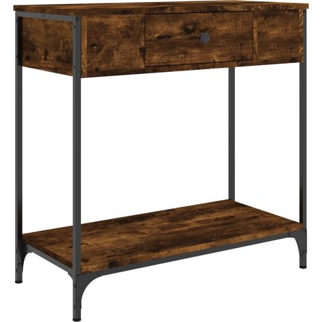 Table console，Table d'appoint，Bout de canapé，Meuble d'entrée chêne fumé 75x34,5x75 cm bois d'ingénierie