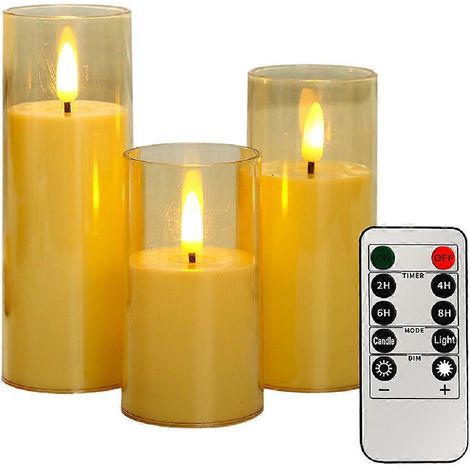 Bougies sans flamme à effet vacillant en polypropylène avec télécommande et minuterie, bougie pilier LED pour dîner, mariage et décoration de fêtes (1/5)