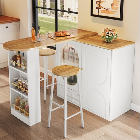Ensemble table chaises cuisine avec rangement HAVRYA (1/4)
