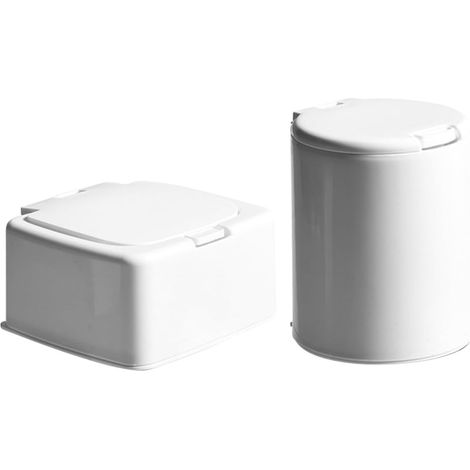 Boîte de Rangement Portable Blanche 2pcs en Pp avec Couvercle Pressant, Mini Organisateur Carré et Rond pour Bureau et Articles Divers (1/5)