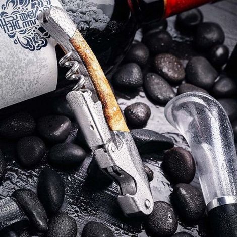 Tire-Bouchon en Acier Inoxydable Bois d'Ombre - Ouvre-Vin Manuel Portable avec Coupe-Capsule (1/5)