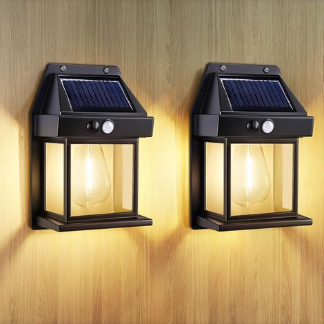 2 Pack Solar Wall Lights Outdoor, Garden Wall Lights Solar Powered Waterproof, with Motion Sensor, Ip65 Solar Security Lights, for Gardens、Fence、Porch、Garage、Patio、Yard, Warm White (1/5)