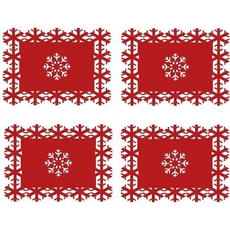 Lot de 4 sets de table de Noël en feutrine, motif flocons de neige, pour les fêtes.-45X30CM-Red (1/2)