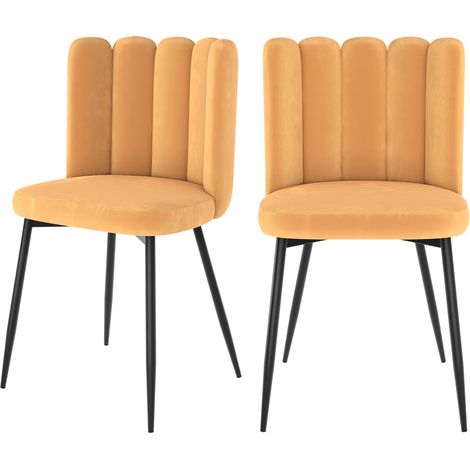 Lot de 2 chaises en velours jaune et pieds en métal - ROSY