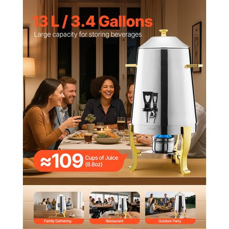 Distributeur de Boissons Capacité 13 L, Fontaine à Eau Chaude et Froide en Acier Inoxydable, avec Brûleur à Alcool et Robinet, Dist… (1/5)