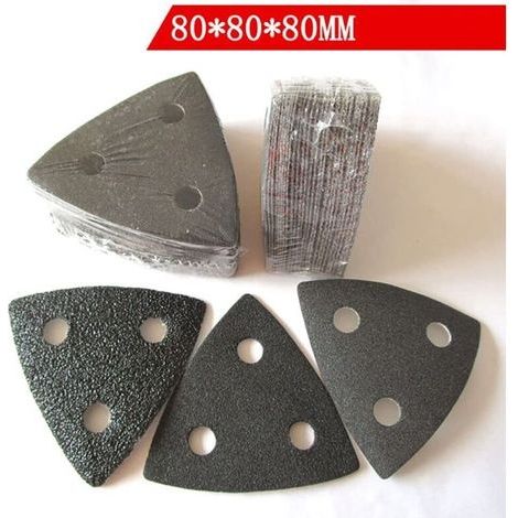 Packung mit 26 dreieckigen Schleifblättern, 3 Löcher, 80 x 80 x 80 mm, dreieckiges Schleifpapier, Körnung 40/80/120, zum Schleifen und Polieren (1/4)