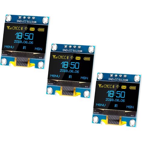 3 pièces OLED Module 0.96 Pouces 12864 128x64 Pilote IIC I2C Série,OLED Display Module 12864 128 x 64 Pilote Carte d'affichage IIC I2C Série Auto-Lumineuse (Bleu et Jaune) (1/5)