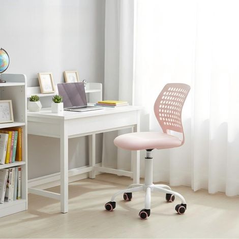 Chaise Gamer Compacte, Siège Pivotant Coloré pour Enfants, Ergonomique Réglable, Dossier Respirant à Motif à Pois, Pivotant à 360°, Base Métal Blanche à 5 Griffes, Rose (1/5)