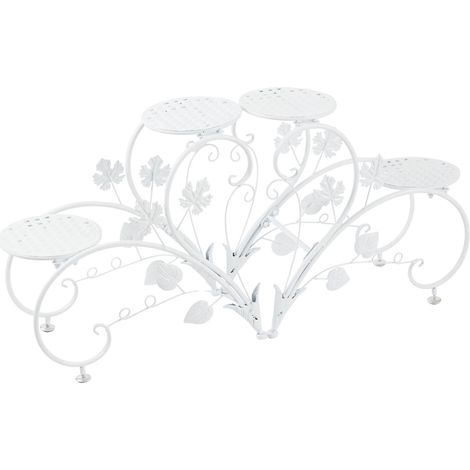 Soporte para plantas, estante de exhibición de 4 niveles, para uso interior y exterior, blanco. (1/2)