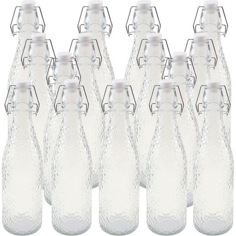 Bouteille en verre - JUANIO - Lot 15 - Verre facetté style cristal - Bouchon à étrier hermétique - 0,5 L (1/4)