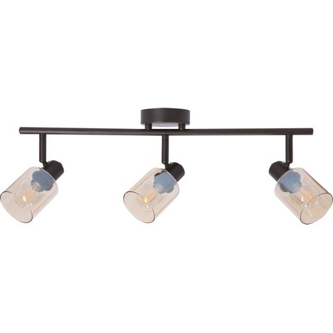 Plafonnier loft noir 3xE14 verre ambre Agra Candellux (1/2)