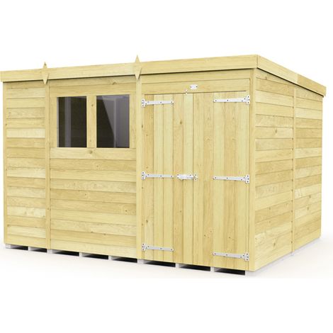 10 x 8 Feet Pent Shed - Double Door With Windows - Wood - L231 x W302 x H201 cm