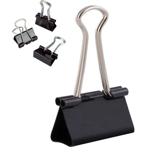 Lot de 12 Pinces à documents 32 mm Boîte de Pinces à papier multi-fonctions Binder Clips Papier Métal Pince a Dessin pour Notes Papier à lettre Clip Fournitures de bureau Noir, (1/5)