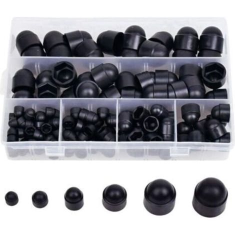 Lot de 145 cache-écrous hexagonaux en caoutchouc, capuchons de vis, écrous en plastique avec boîte de rangement, 145 pièces noires M4 M5 M6 M8 M10 M12 (1/5)