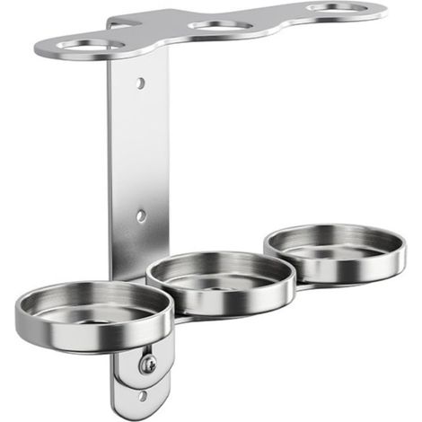 Support mural en acier inoxydable pour distributeur de savon, porte-bouteille sécurisé pour douche, compatible avec les contenants jusqu'à 14 cm de hauteur, argenté (3 trous) (1/5)