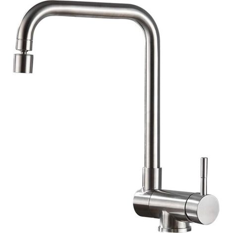 Kitchen faucet with hinged inner window, stainless steel hot and cold water spout, dual mode, 360° swivel, single-hole mixer tap for kitchen sink - Metallic Silver (1/4)
