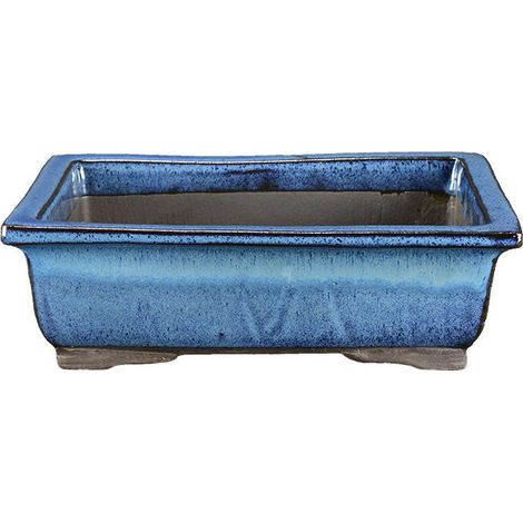 Vaso per bonsai rettangolare in gres smaltato blu 13x9x3 cm - BJ21c