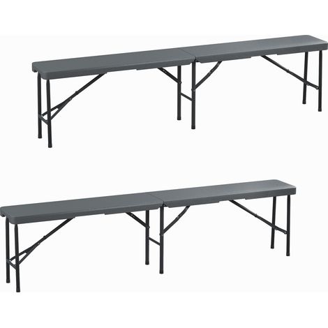 Relaxdays Banc pliable, lot de 2, acier et plastique, pour jardin, terrasse, camping, HLP : 43x180x25 cm, gris (1/5)