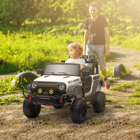 Voiture électrique blanche pour enfants +3 ans avec batterie 12V, télécommande LED, phares, klaxon, musique