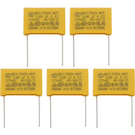 Lot de 5 Condensateurs de Sécurité MKP 0,68 UF 275 VCA X2 Compatible avec La Machine à Café 7850 Pas de 22,5 Mm (1/5)
