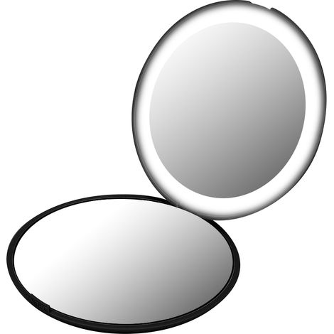 Miroir de maquillage portable et pliable avec grossissement 10x et 12 LED (noir) (1/5)