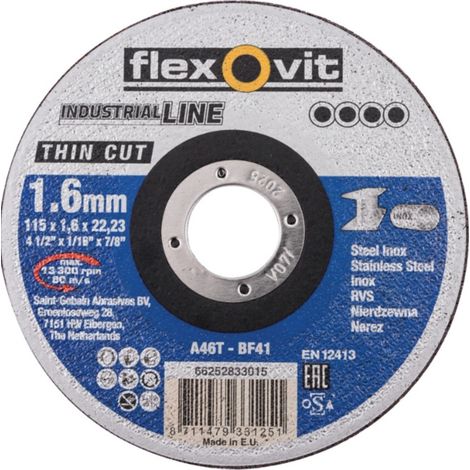 Meule à tronçonner INDUSTRIAL LINE THIN CUT A 46 T-BF41 - diamètre 115 mm - épaisseur 1,6 mm - FLEXOVIT