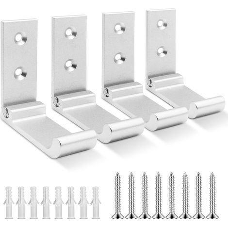 Foldable wall hook, 4-piece wall-mounted helmet holder, invisible hook, aluminum wall hook with screws, towel hook (silver) (1/5)