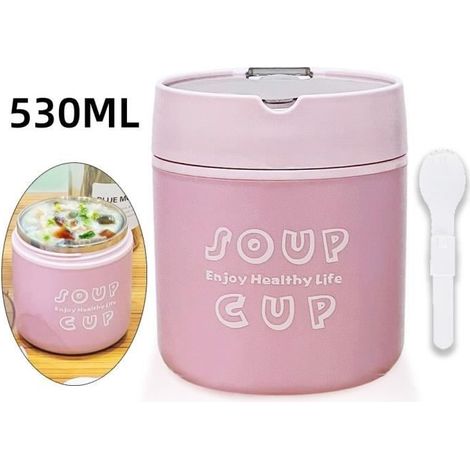 (Rose)Boîte Alimentaire Isotherme - Récipient Alimentaire - Rose - Acier Inoxydable 304 - 530ML - Portable (1/4)