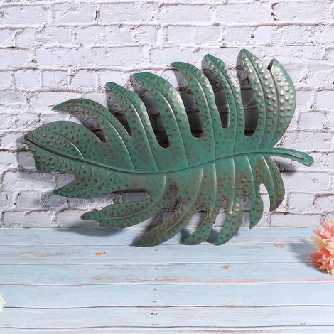 Décoration murale en fer forgé, imitation feuille bleue, objet d'art pour la décoration intérieure. (1/5)