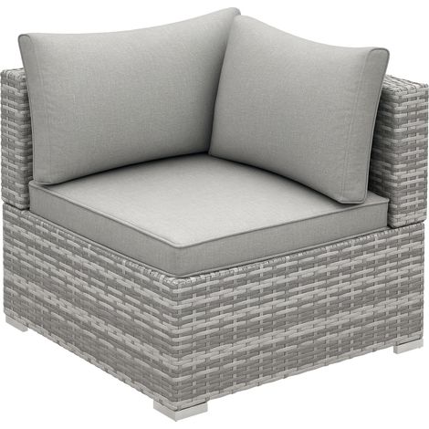 Outsunny Outdoor Garden Furniture Rattan Single Middle Sofa w/ Cushions Grey