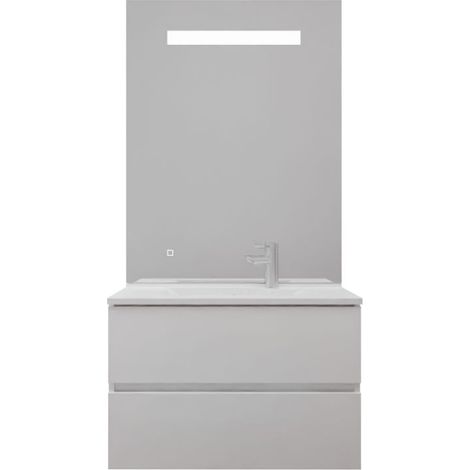 Meuble vasque ROSALY INOX 80 cm + miroir Elégance ht105- Blanc- Plan vasque en Résine (1/5)
